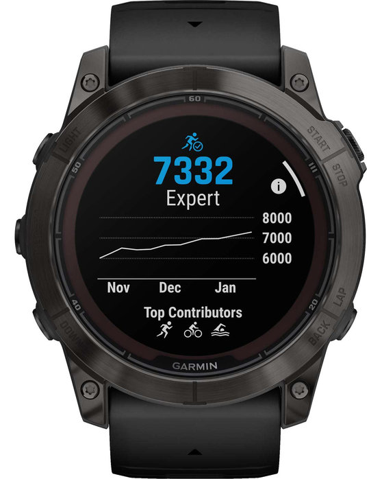 GARMIN Fenix 7X Pro Sapphire Solar Titanium Carbon Gray DLC with Black Silicone Band