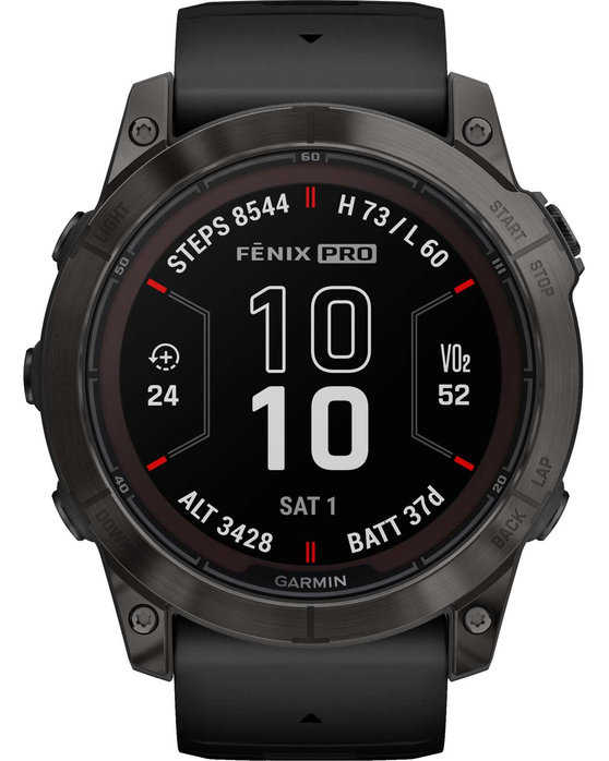 GARMIN Fenix 7X Pro Sapphire Solar Titanium Carbon Gray DLC with Black Silicone Band