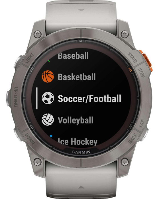 GARMIN Fenix 7X Pro Sapphire Solar Titanium with Fog Gray and Ember Orange Silicone Band