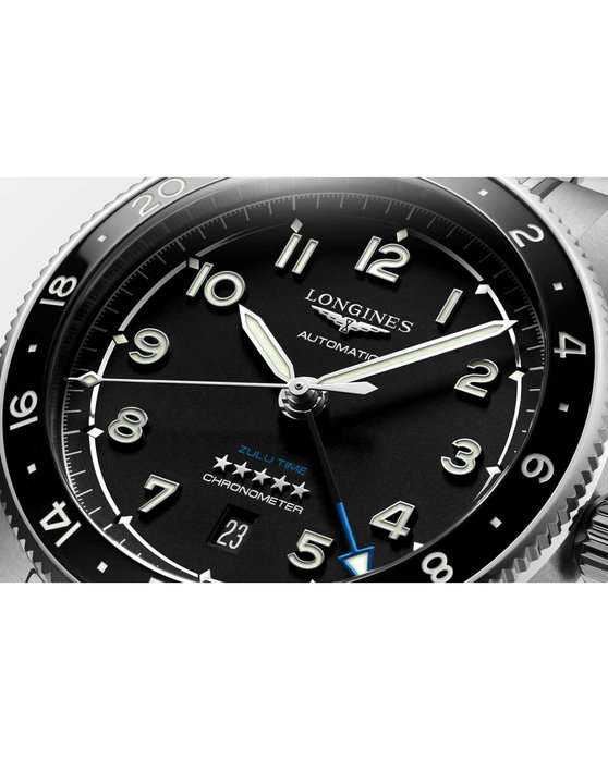 LONGINES Spirit Zulu Time Automatic GMT Silver Stainless Steel Bracelet