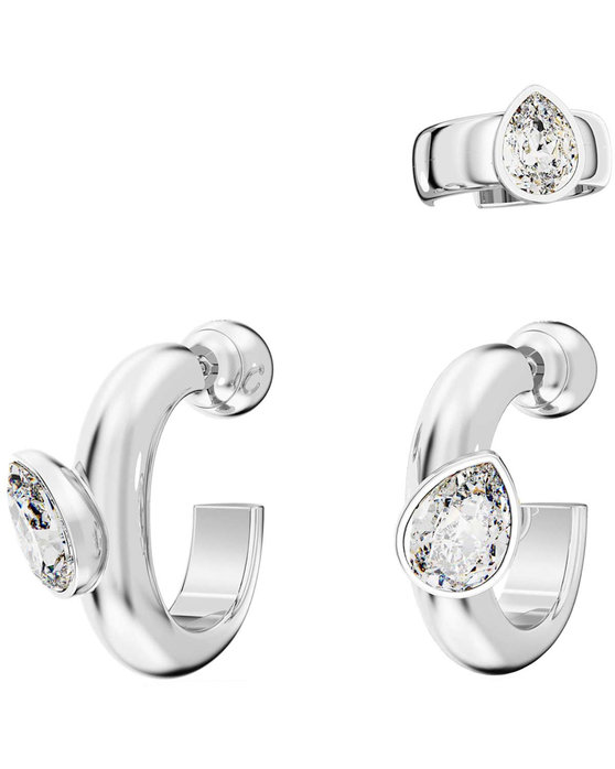 SWAROVSKI White Dextera hoop earrings with ear cuff set (pear cut)