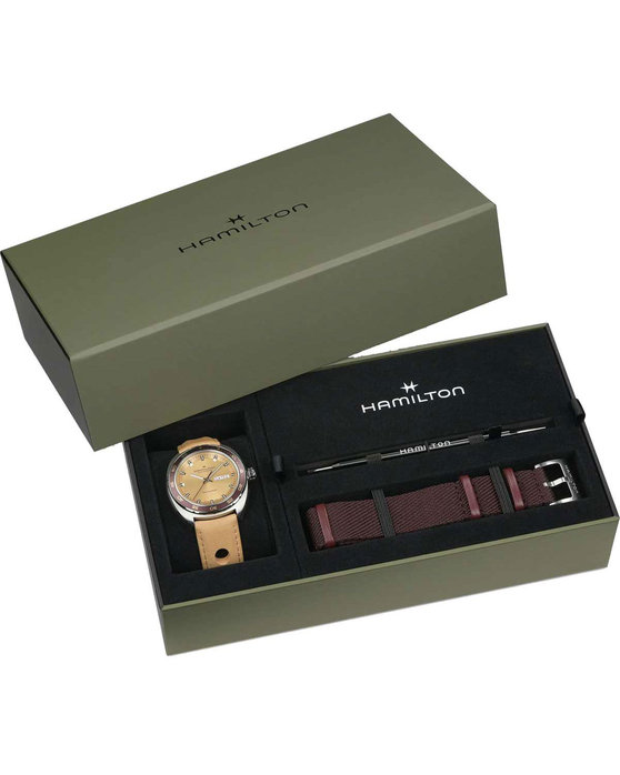 HAMILTON American Classic Pan Europ Automatic Beige Leather Strap Gift Set