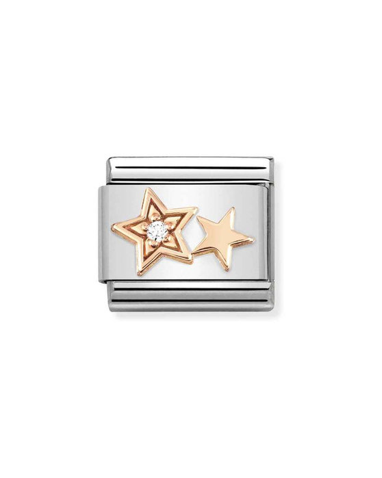 NOMINATION Link DOUBLE STAR made of Stainless Steel and 9ct Rose Gold with Zircon
