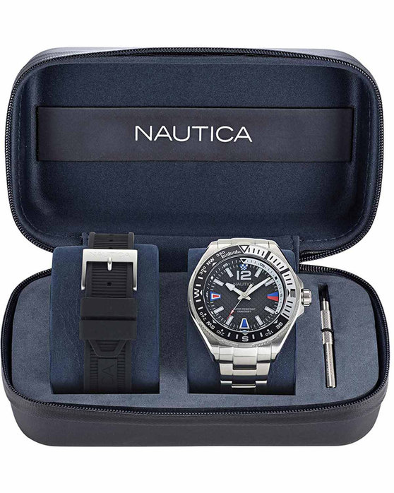 NAUTICA Clearwater Beach Silver Stainless Steel Bracelet Gift Set