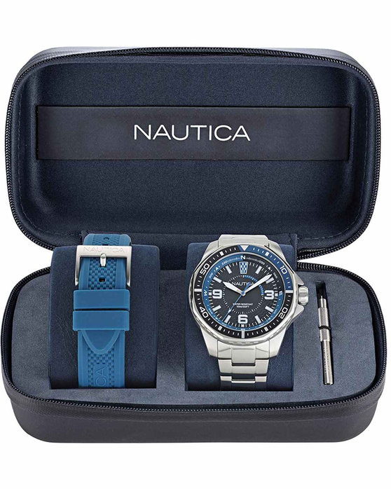 NAUTICA Koh May Bay Silver Stainless Steel Bracelet Gift Set