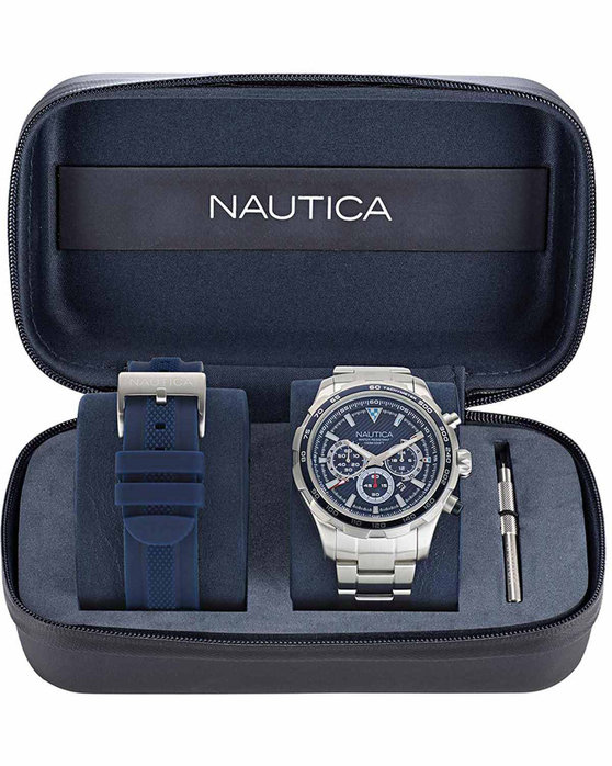 NAUTICA NST Chronograph Silver Stainless Steel Bracelet Gift Set