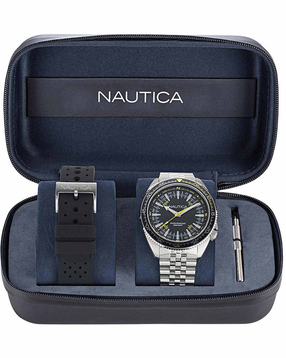 NAUTICA Vintage Silver Stainless Steel Bracelet Gift Set