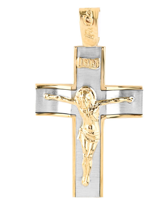 Βαπτιστικός σταυρός FaCaDoro από χρυσό και λευκόχρυσο 14Κ