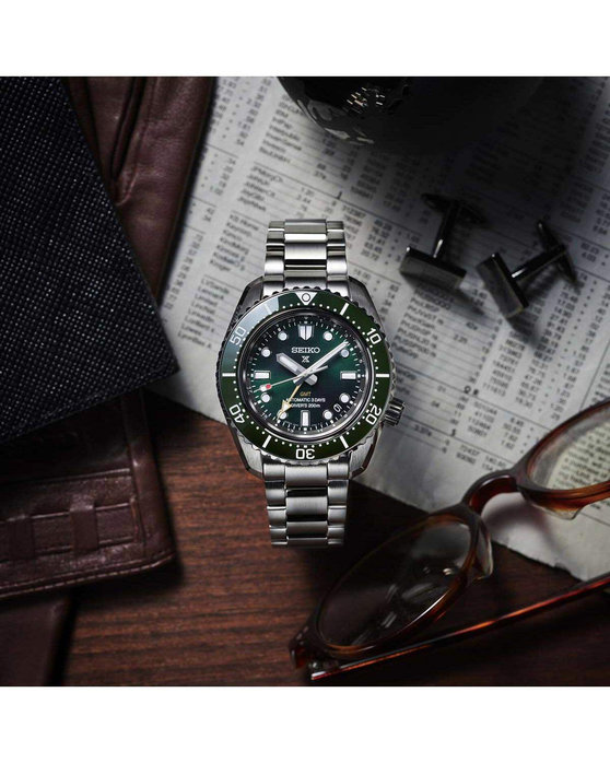 SEIKO Prospex Marine Green Divers Automatic GMT Silver Stainless Steel Bracelet