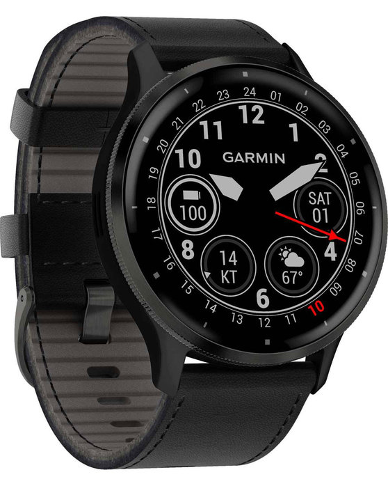 GARMIN Venu 3 Slate Bezel with Black Leather Strap