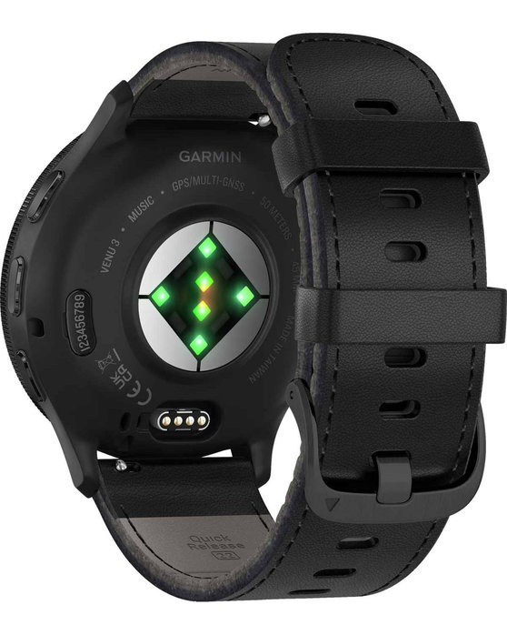 GARMIN Venu 3 Slate Bezel with Black Leather Strap