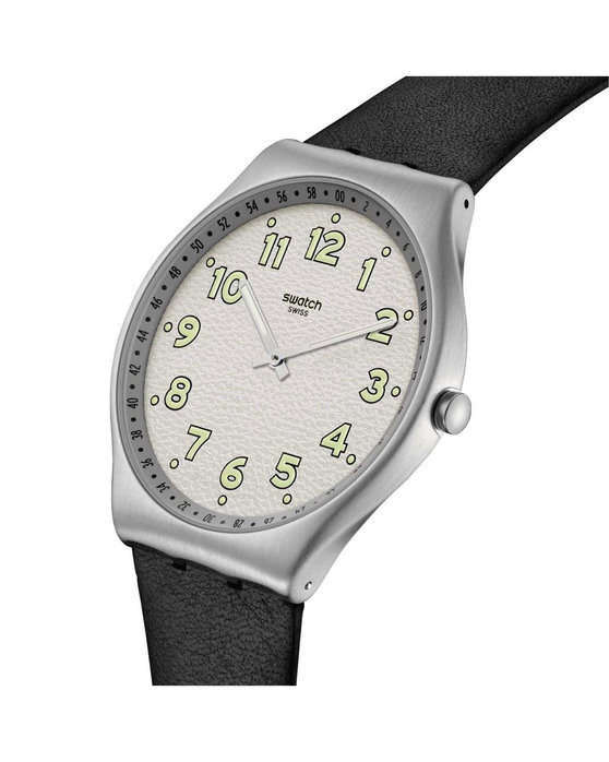 SWATCH Black Hepcat with Black Leather Strap