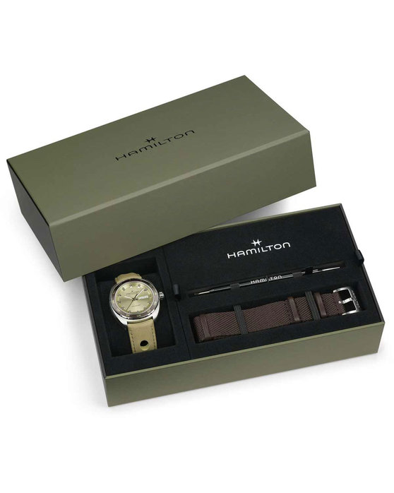 HAMILTON American Classic Pan Europ Automatic Green Leather Strap Gift Set