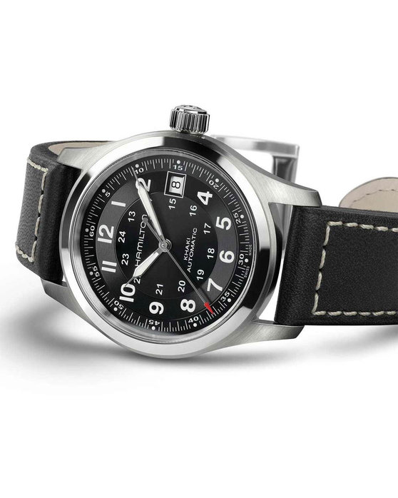 HAMILTON Khaki Field Automatic Black Leather Strap