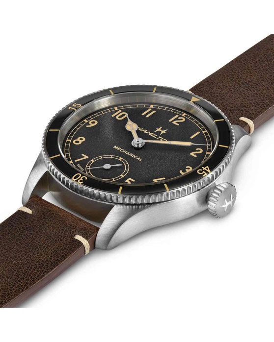 HAMILTON Khaki Aviation Pilot Pioneer Mechanical Brown Leather Strap