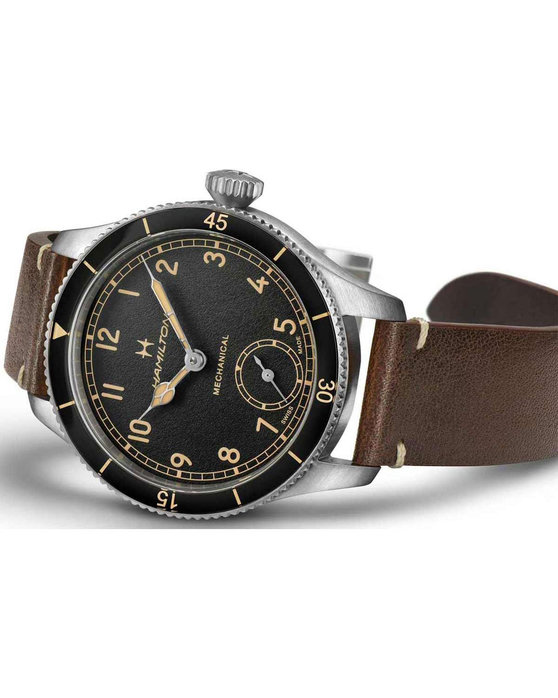 HAMILTON Khaki Aviation Pilot Pioneer Mechanical Brown Leather Strap