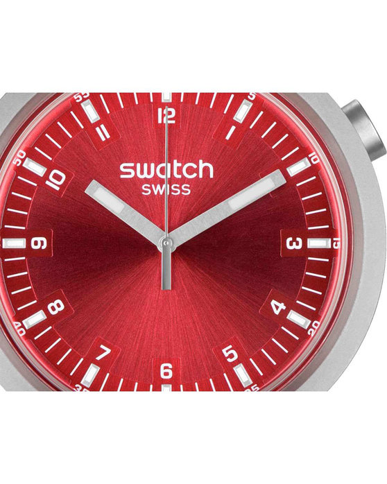 SWATCH Big Bold Irony Scarlet Shimmer Silver Stainless Steel Bracelet