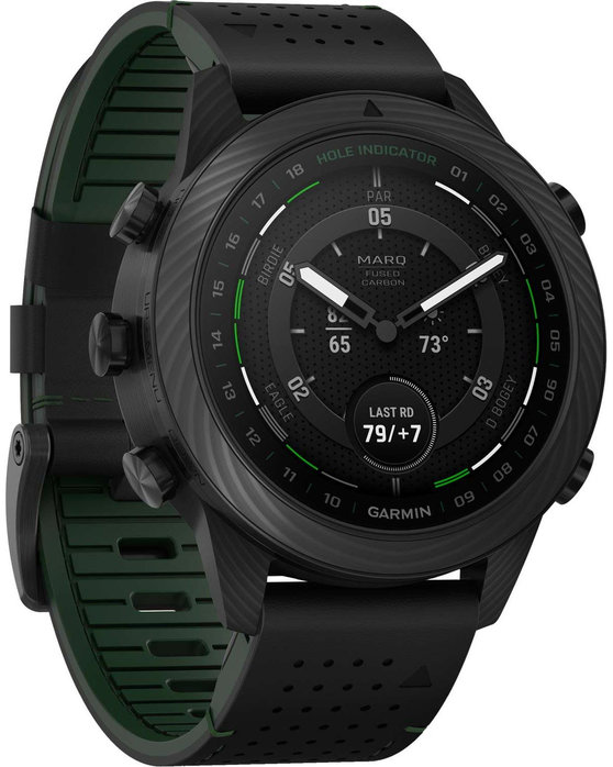 MARQ Golfer (Gen 2) Carbon Edition Leather/FKM Hybrid Black/Green Strap