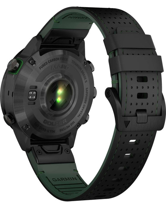 MARQ Golfer (Gen 2) Carbon Edition Leather/FKM Hybrid Black/Green Strap