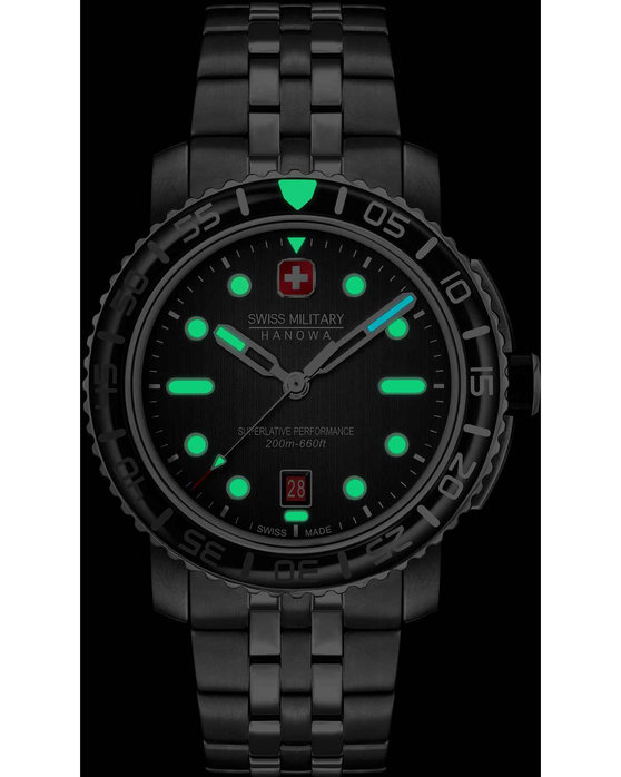 SWISS MILITARY HANOWA Black Marlin Silver Stainless Steel Bracelet