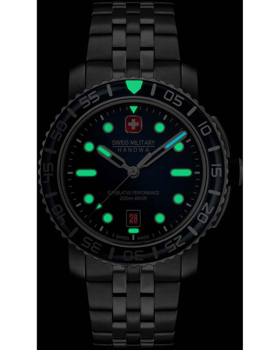 SWISS MILITARY HANOWA Black Marlin Silver Stainless Steel Bracelet