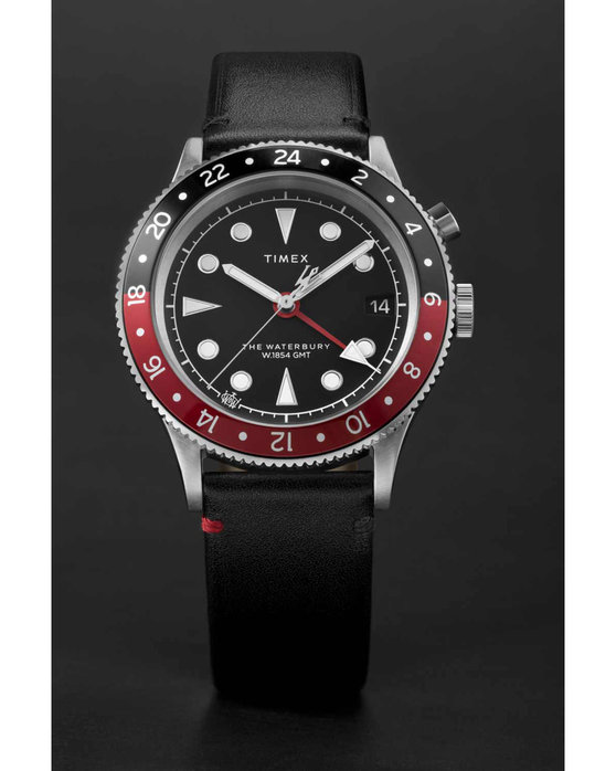 TIMEX Waterbury Traditional GMT Black Leather Strap