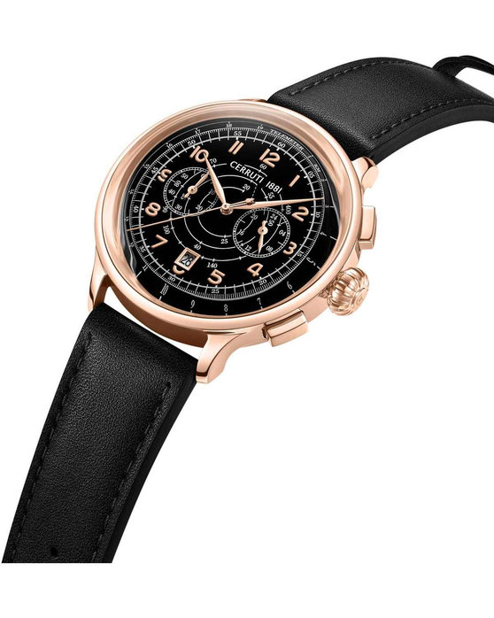 CERRUTI Dervio Chronograph Black Leather Strap