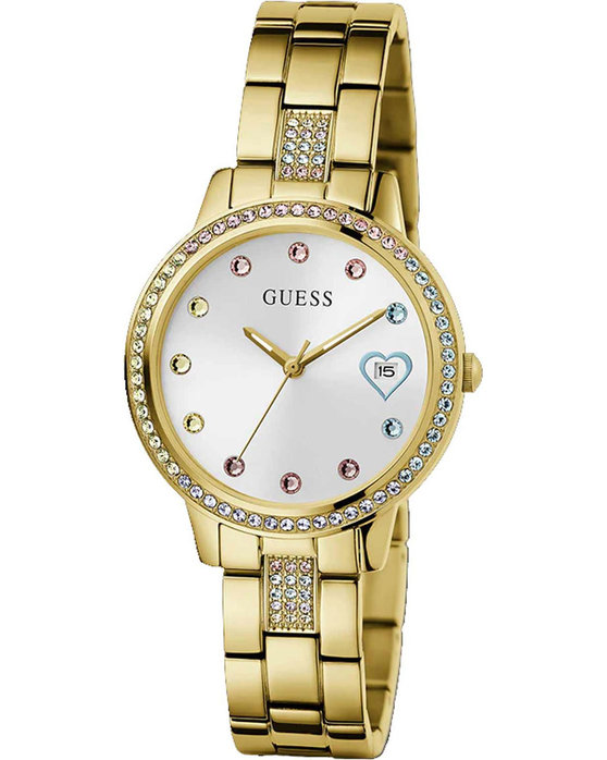 GUESS Three Of Hearts Crystals Gold Stainless Steel Bracelet