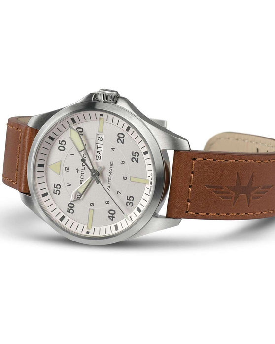 HAMILTON Khaki Aviation Pilot Automatic Brown Leather Strap