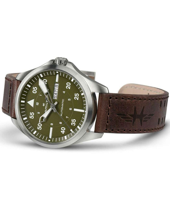 HAMILTON Khaki Aviation Pilot Automatic Brown Leather Strap