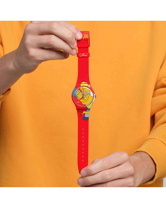 SWATCH Valentine's Day Simpsons Sweet Embrace Red Silicone Strap