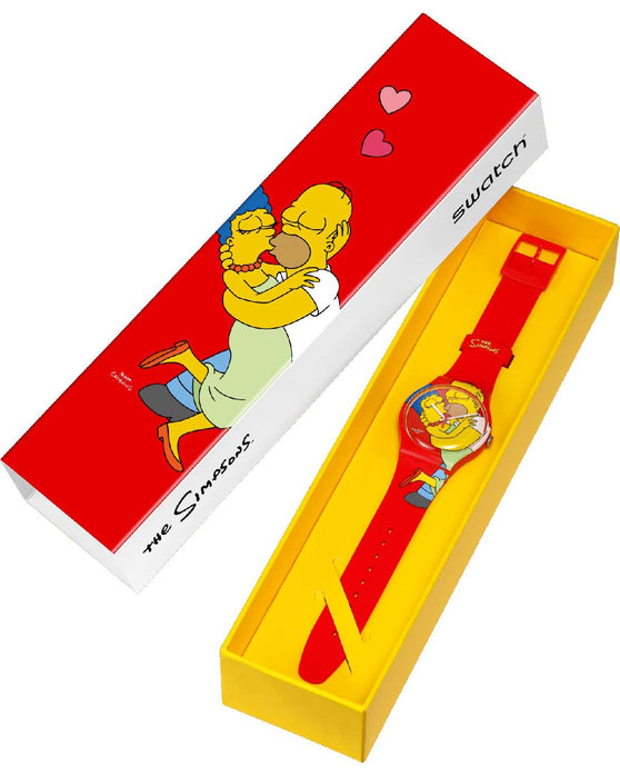 SWATCH Valentine's Day Simpsons Sweet Embrace Red Silicone Strap