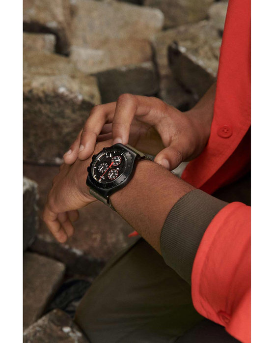 SWATCH Power Of Nature By The Bonfire Chronograph Khaki Combined Materials Strap