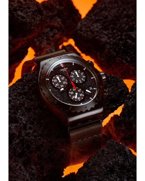 SWATCH Power Of Nature By The Bonfire Chronograph Khaki Combined Materials Strap