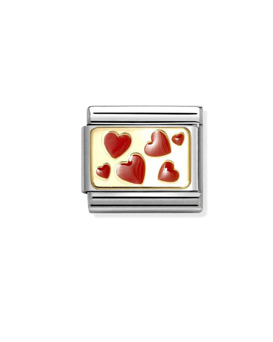 Σύνδεσμος (Link) NOMINATION Hearts Plate από ανοξείδωτο ατσάλι με χρυσό 18Κ και σμάλτο