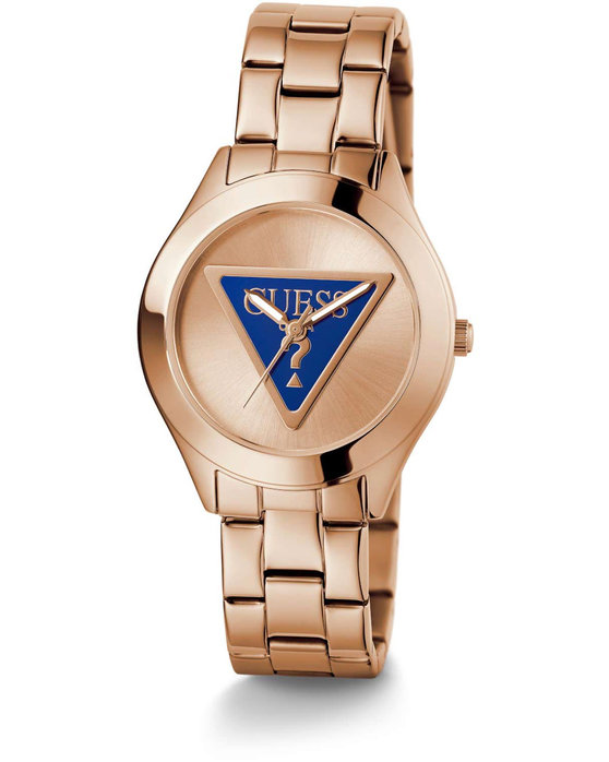 GUESS Tri Plaque Rose Gold Stainless Steel Bracelet