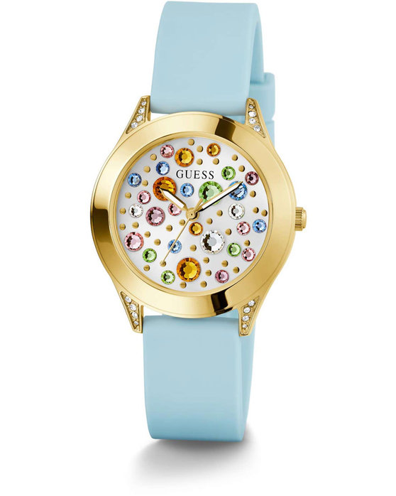 GUESS Mini Wonderlust Crystals Light Blue Rubber Strap