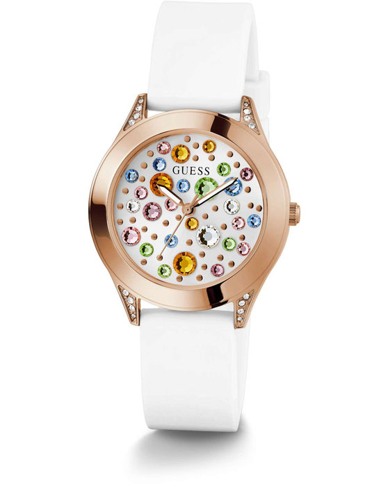 GUESS Mini Wonderlust Crystals White Rubber Strap