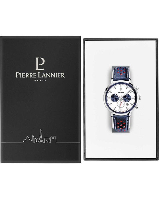 PIERRE LANNIER Baron Chronograph Blue Leather Strap