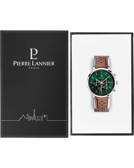 PIERRE LANNIER Baron Chronograph Brown Leather Strap