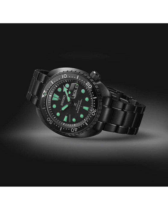 SEIKO Prospex Black Series Turtle 'Night Vision' Divers Automatic Black Stainless Steel Bracelet