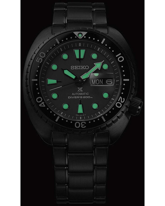 SEIKO Prospex Black Series Turtle 'Night Vision' Divers Automatic Black Stainless Steel Bracelet