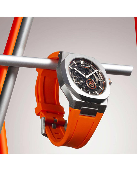 D1 MILANO Skeleton Automatic Orange Rubber Strap