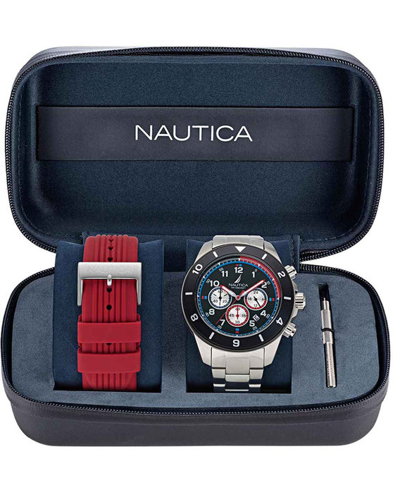 NAUTICA One Chronograph Silver Stainless Steel Bracelet Gift Set