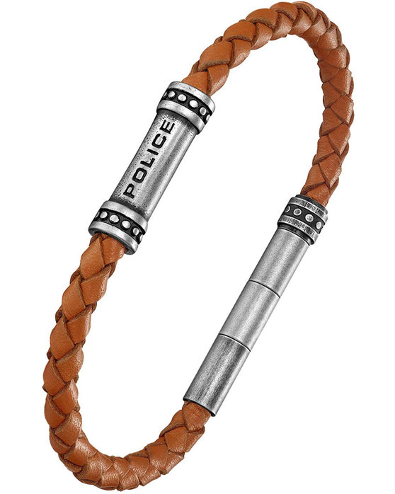 POLICE Barrell Stainless Steel and Leather Bracelet