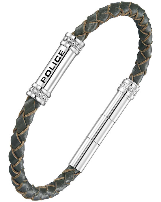 POLICE Barrell Stainless Steel and Leather Bracelet