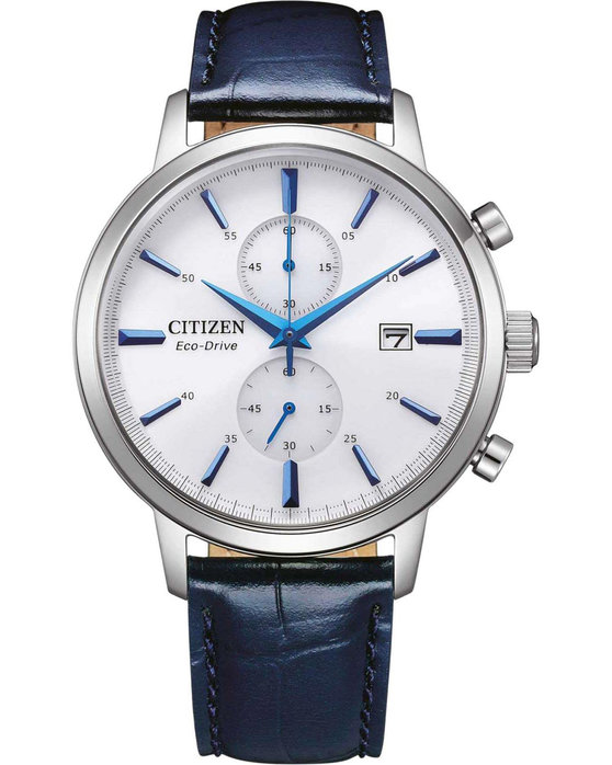 CITIZEN Eco Drive Chronograph Blue Leather Strap kosmima.gr