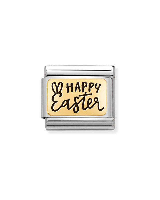 Σύνδεσμος (Link) NOMINATION 'Happy Easter' από ανοξείδωτο ατσάλι και χρυσό 18K