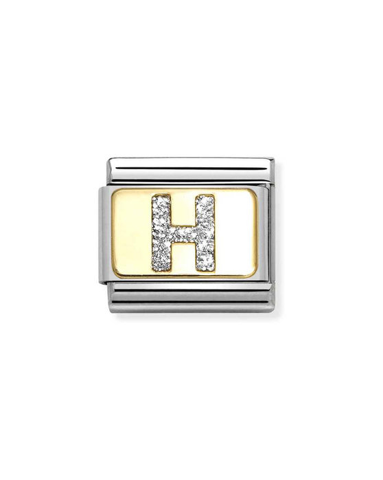 Σύνδεσμος (Link) NOMINATION 'H' από ανοξείδωτο ατσάλι και χρυσό 18K με glitter