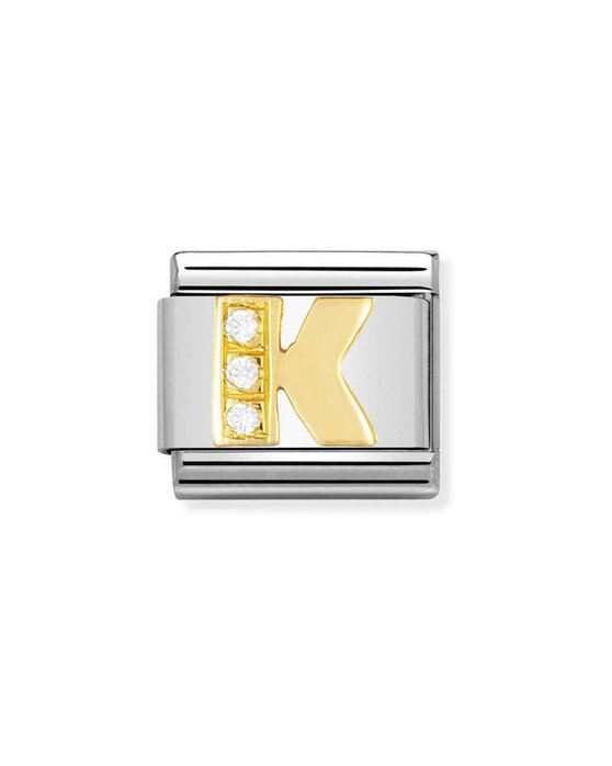 Σύνδεσμος (Link) NOMINATION 'K' από ανοξείδωτο ατσάλι και χρυσό 18K με Ζιργκόν